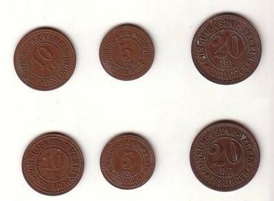 3 Bronze Münzen 5,10 und 20 Pfennig Notgeld Consum Spar Verein Esslingen um 1920