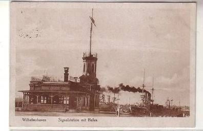 38796 Ak Wilhelmshaven Signalstation mit Hafen 1921