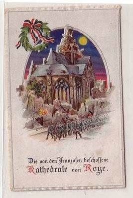 57050 Mondschein Ak Die von den Franzosen beschossene Kathedrale von Roye 1917