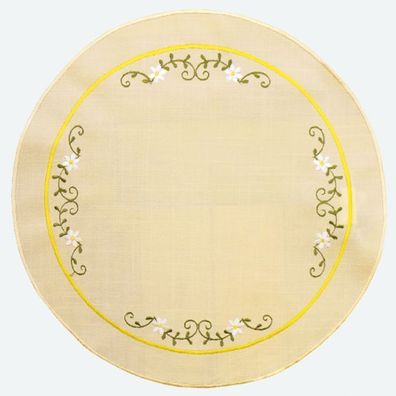 Runde Decke - Ø 30 cm beige-bunt Stickerei ''Blumen'' (SP)