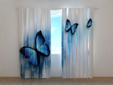 Fotogardine Schmetterlinge türkis Vorhang mit Foto Fotovorhang Gardine nach Maß