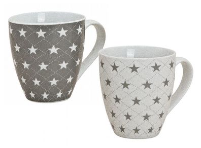 2x Porzellan Kaffeetasse groß 450ml - Jumbo Tasse Kaffee Becher mit Stern Design