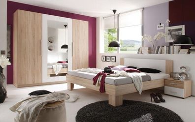 Schlafzimmer Dekor, Kleiderschrank 4-türig, Bett mit Nachtkonsolen, 180 x 200 cm
