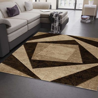 Moderner Designer Teppich Karo Design Kariert Muster in Braun Meliert - F6293