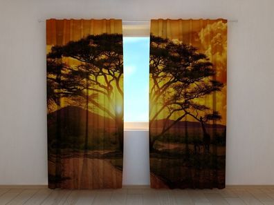Fotogardine Sonnenuntergang Afrika Baum Vorhang Fotodruck Gardine nach Maß