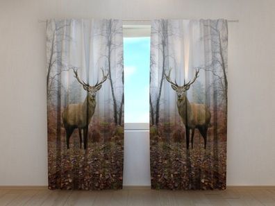 Fotogardine Hirsche im Wald Vorhang bedruckt Fotovorhang mit Motiv Gardine nach Maß