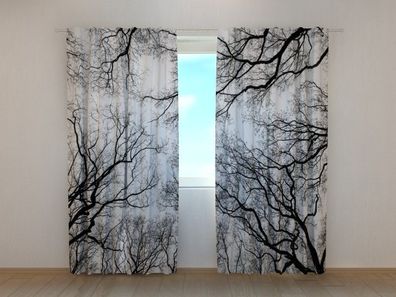 Fotogardine Baum schwarz weiss Vorhang bedruckt Fotodruck Fotovorhang nach Maß