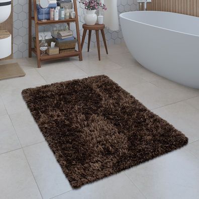Moderne Badematte Badezimmer Teppich Shaggy Kuschelig Weich Einfarbig Braun