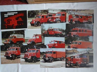 Mappe Feuerwehr Fahrzeuge DDR mit 16 einzelnen Abbildungen, S 4000, Garant, H 6,