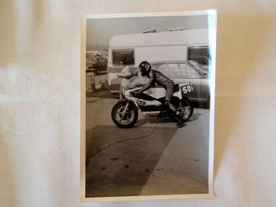 altes Foto Rennsport Motorrad , 70er Jahre , Karl - Thomas Grässel , Yamaha
