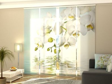 Fotogardine Orchidee Wasser Schiebevorhang mit Motiv Flächenvorhang Fotodruck auf Maß