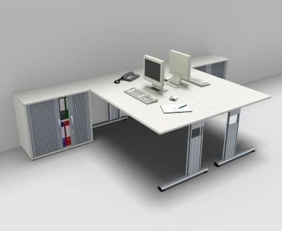 Doppelarbeitsplatz G18R mit Rollladenschränke Schreibtische Schreibtischkombination