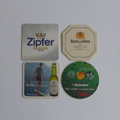 4 Bierdeckel , Zipfer , Thurn und Taxis , Heineken , Eggenberg