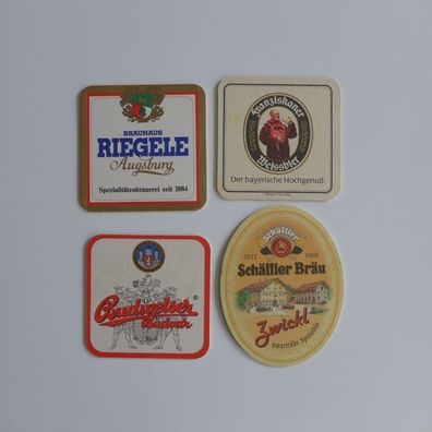 4 Bierdeckel , Riegele , Franziskaner , Schäffler , Budweiser