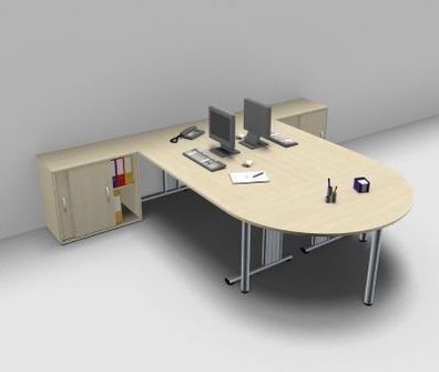 Doppelarbeitsplatz G2S mit Halbkreistisch Schreibtische mit Besprechungsansatz
