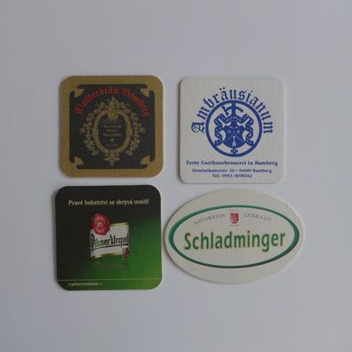 4 Bierdeckel , Schladminger , Ambräusianum , Klosterbräu Bamberg , Urquell