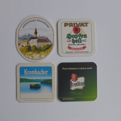 4 Bierdeckel , Werner Bräu , Andechs , Krombacher , Urquell