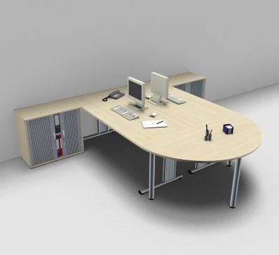 Doppelarbeitsplatz G2A mit Halbkreistisch Schreibtische mit Besprechungsansatz