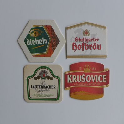 4 Bierdeckel , Lauterbacher , Diebels , Hofbräu , Krusovice