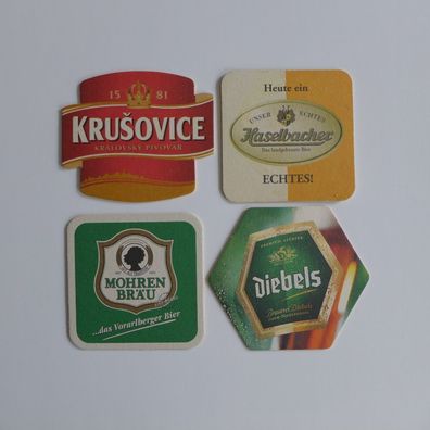 4 Bierdeckel , Mohren , Diebels , Haselbacher , Krusovice