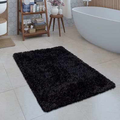 Moderne Badematte Badezimmer Teppich Shaggy Kuschelig Weich Einfarbig Schwarz