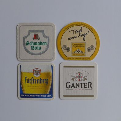 4 Bierdeckel , Ganter , Fürstenberg , Schwaben Bräu , Engel Bräu