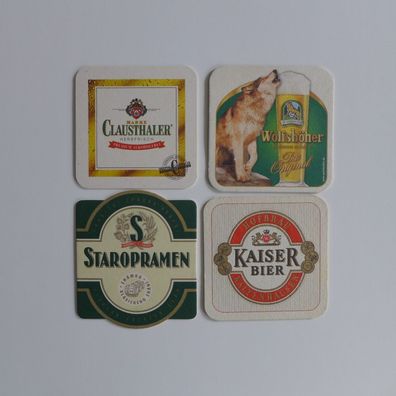 4 Bierdeckel , Kaiser , Wolfshöher , Clausthaler , Staropramen