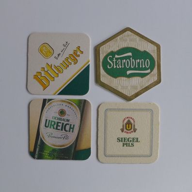 4 Bierdeckel , Siegel , Bitburger , Eichbaum , Starobrno