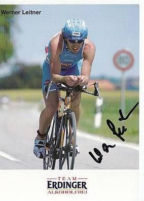 Werner Leitner Autogrammkarte Original Signiert Triathlon + A37700