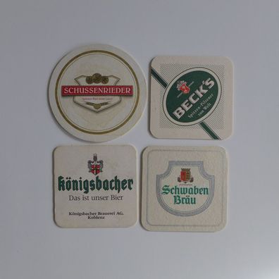4 Bierdeckel , Schussenrieder , Königsbacher , Becks , Schwaben Bräu