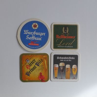 4 Bierdeckel Würzburger Hofbräu Hirter Bellheimer Schwaben Bräu