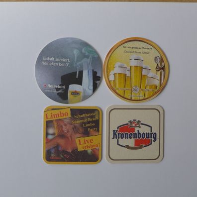 4 Bierdeckel Schultheiss Heineken Warsteiner Kronenbourg