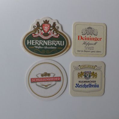 4 Bierdeckel , Schussenrieder , Herrnbräu , Reichelbräu , Deininger