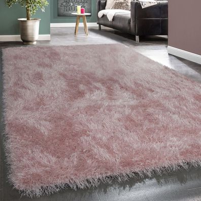 Moderner Wohnzimmer Shaggy Hochflor Teppich Soft Garn In Uni Pastell Rosa