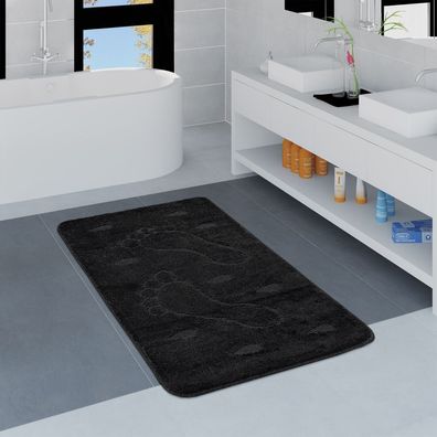 Moderner Badezimmer Teppich Rutschfest Badvorlerger Fußabdruck Einfarbig Schwarz