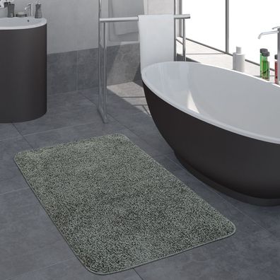 Moderner Badezimmer Teppich Einfarbig Hochflor Badteppich Rutschfest In Grau