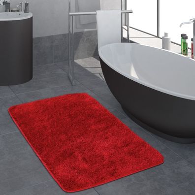 Moderner Hochflor Badezimmer Teppich Einfarbig Badematte Rutschfest In Rot