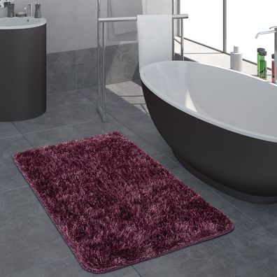 Moderner Hochflor Badezimmer Teppich Einfarbig Badematte Rutschfest In Dunkellila