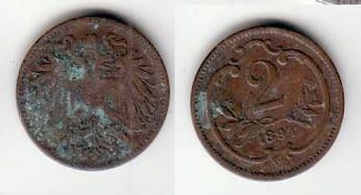 2 Heller Kupfer Münze Österreich 1894