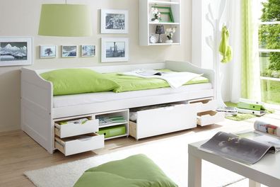 Sofabett Funktionsbett mit Schubkasten Marlies Kiefer massiv Weiss