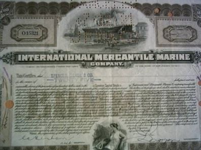 Original International mercantile Marine Aktie Wertpapier entwertet Schiff Titanic
