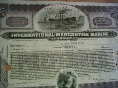 Original International mercantile Marine Aktie Wertpapier entwertet Schiff Titanic