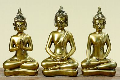 Buddha antik gold finish 37cm 3 Sorten Skulptur Kunstharz Deko Figur Feng Shui