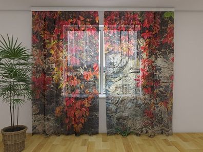 Fotogardine aus Chiffon Herbst Laube Gardine bedruckt Fotovorhang mit Motiv auf Maß