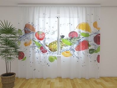 Fotogardine aus Chiffon Obst Gemüse im Wasser Gardine Fotovorhang Motiv auf Maß