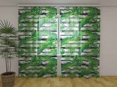 Fotogardine aus Chiffon tropische Pflanzen Gardine bedruckt Fotovorhang auf Maß