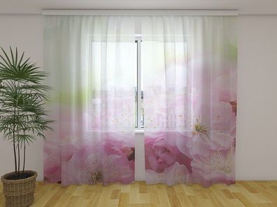 Fotogardine aus Chiffon Kirschblüten Gardine bedruckt Fotovorhang Motiv auf Maß