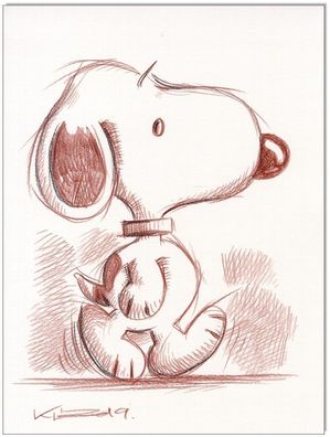 Klausewitz: Original Rötelzeichnung : Peanuts Walking Snoopy / 24x32 cm