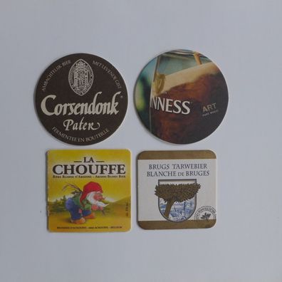 4 Bierdeckel , Guinness , Corsendonk , La Chouffe , Brugs