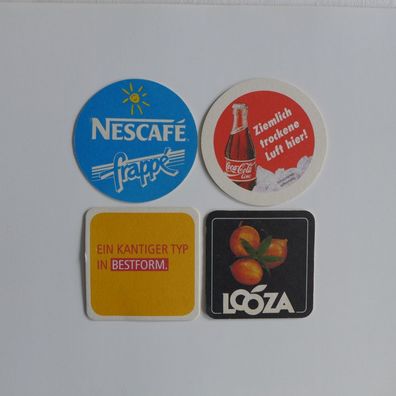 4 Bierdeckel , Looza , DHL , Coca Cola , Nescafe